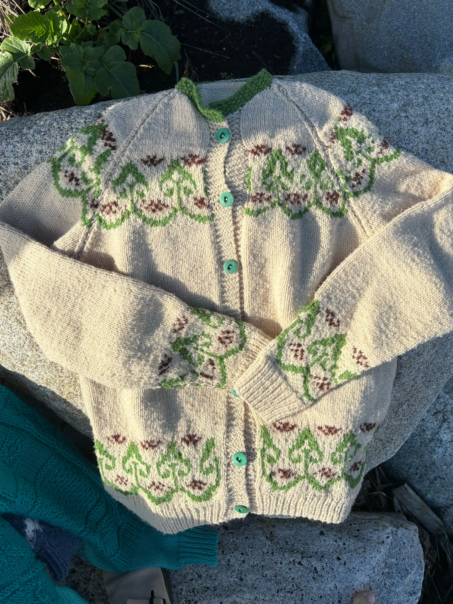 vintage handmade wool cream & green sweater