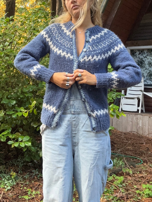 vintage blue handmade fair isle sweater