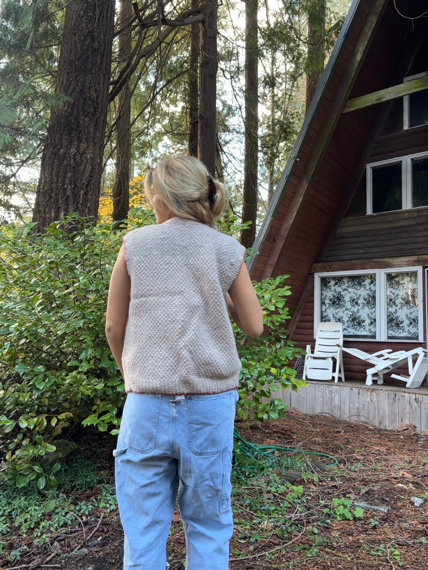 hand knit brown wool vest