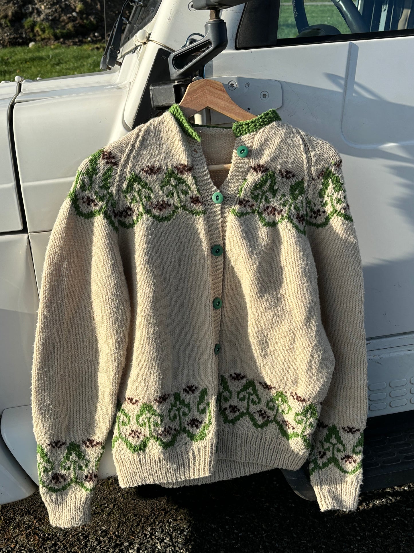 vintage handmade wool cream & green sweater