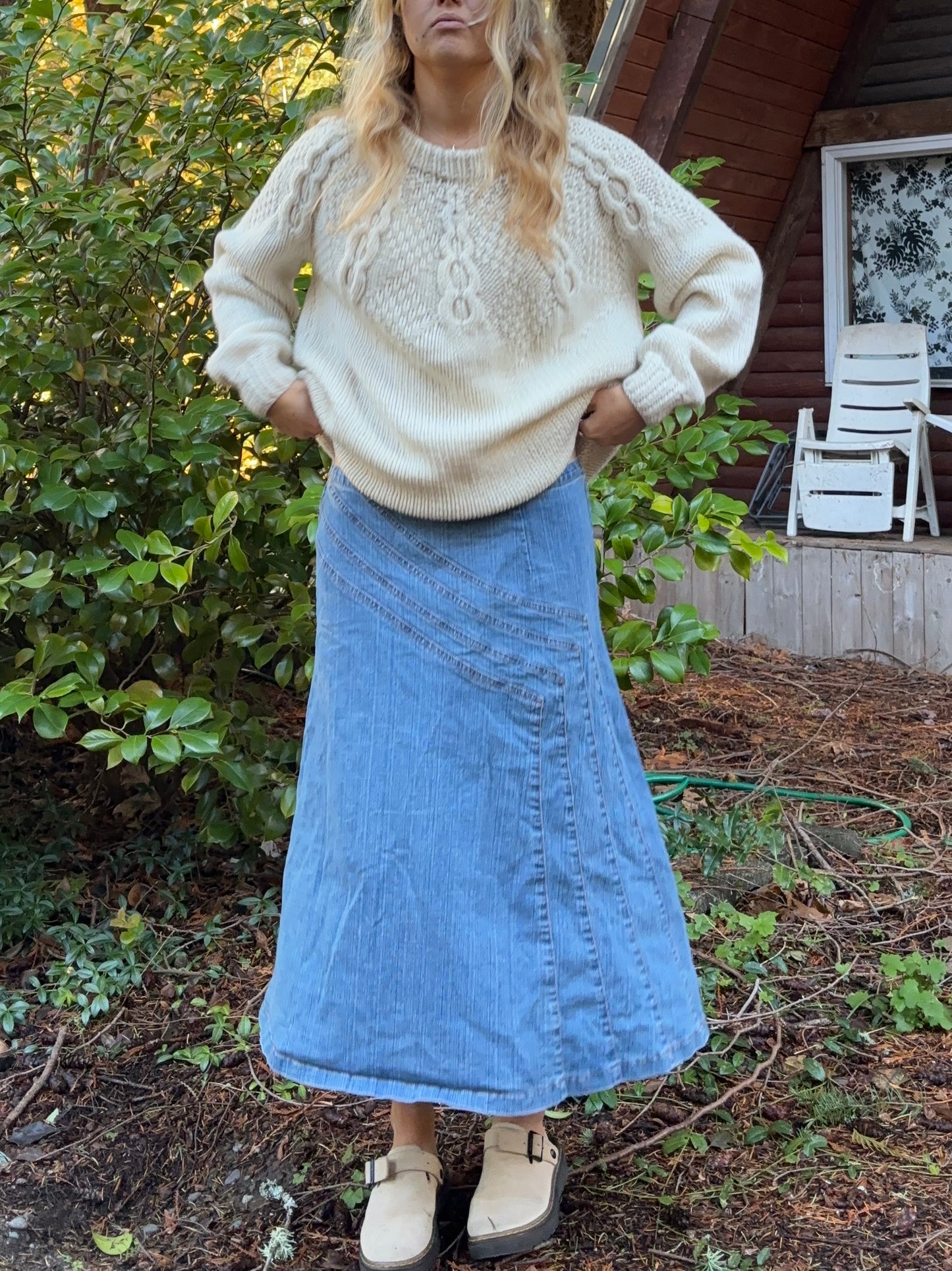 vintage longline denim skirt